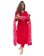 GoSriKi Women's Rayon Blend Straight Embroidered Kurta with Pant  Dupatta
