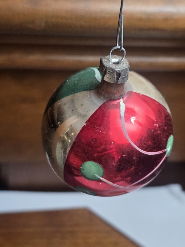 Vintage Poland mercury Glass Red Blue Atomic Christmas Ornament 
