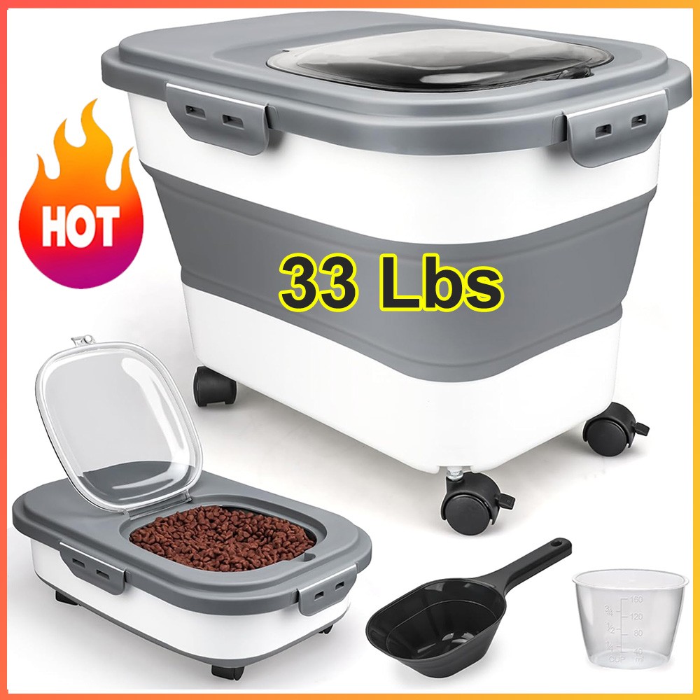 Storage Container Collapsible Food Storage Containers W/ Wheels & Scoop