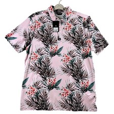Bad Birdie Polo BBP001-009 Cabana Mens XL Pink Tropical Floral Golf Shirt NWT