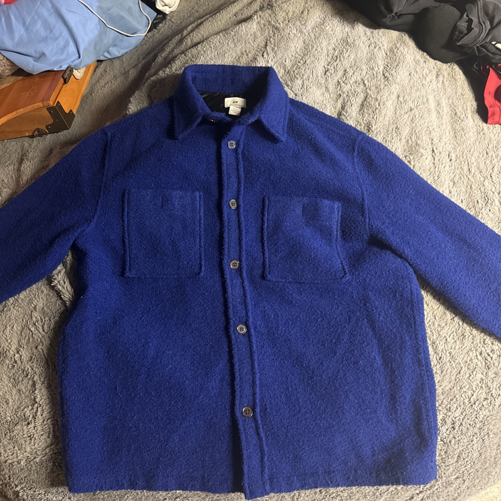 H&M Large Blue Button Up Fleece Jacket thumbnail 4