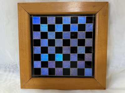 Vintage Brazilian Butterfly Wing Chessboard Art Bonatto Curitiba Mid Century