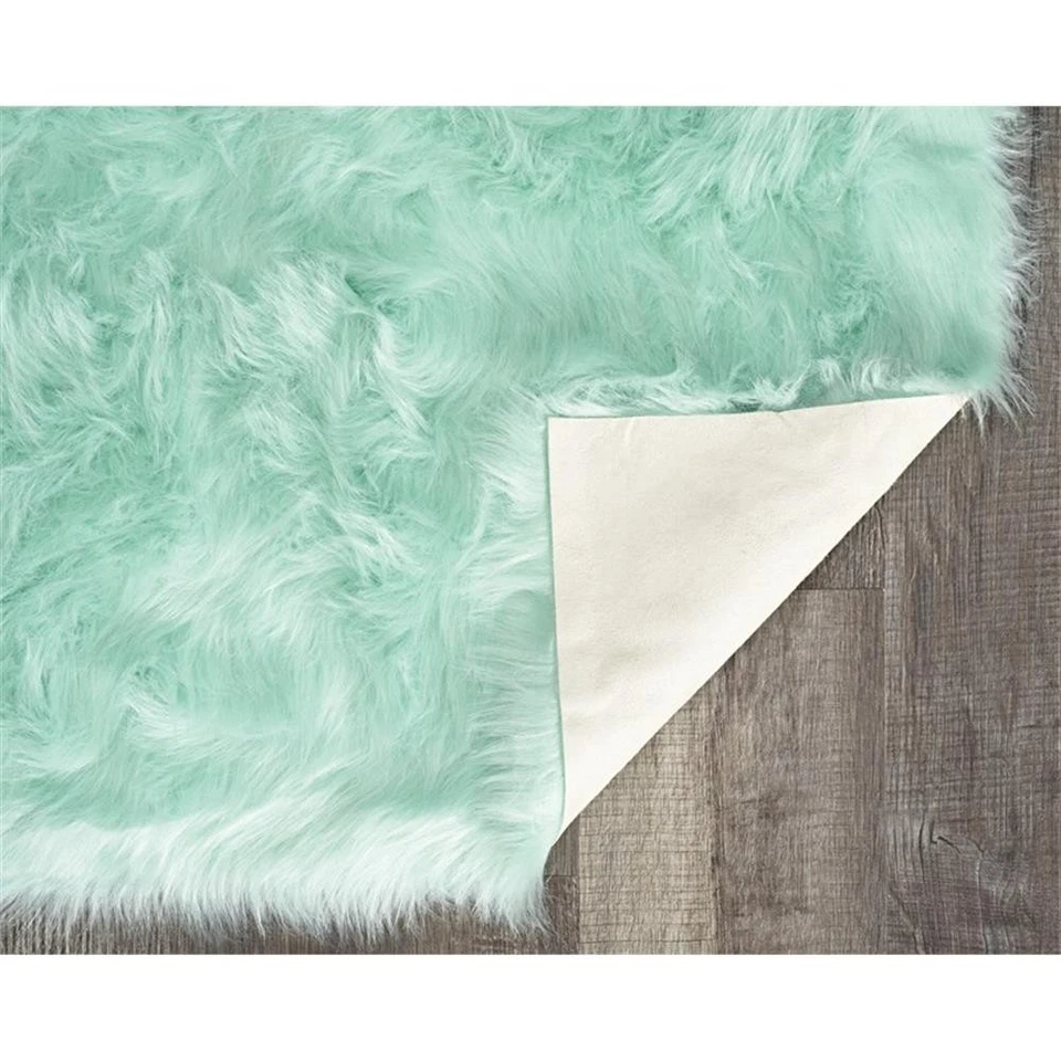 Linon Shep Faux Fur Tufted Acrylic 3'x5' Rug in Blue - Image 3 of 4