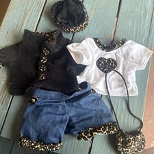 Build A Bear Rare Vintage Black Leopard Cheetah Coat Hat Purse shirt pants