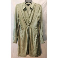 Simply Vera Wang Dress Med Green Henley Collared Mini Long Sleeve Button Up 0532