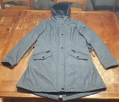 Parka larga con capucha gris y negra Guess para mujer (L) con cremallera y cierres a presión - Imagen 1 de 4