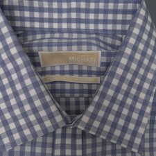 Michael Kors Men's Dress Shirt 16.5 34/35 Blue Gingham Non Iron Cotton NWT