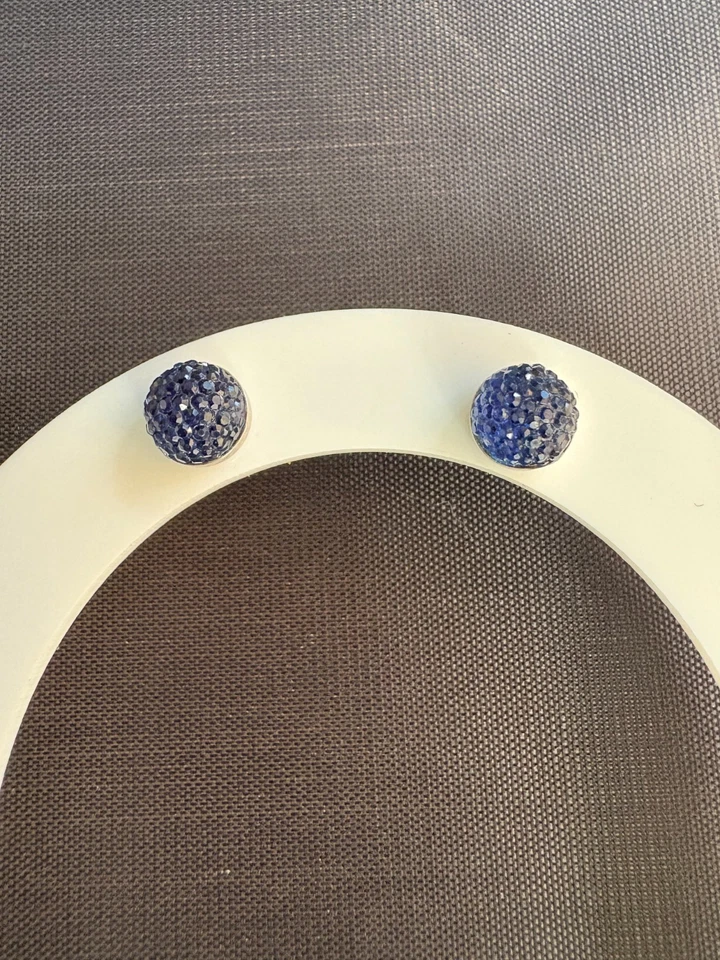 925 Sterling Silver Earrings Blue Crystal Birthstone Sparkly Post Stud Earrings - image 2 of 4