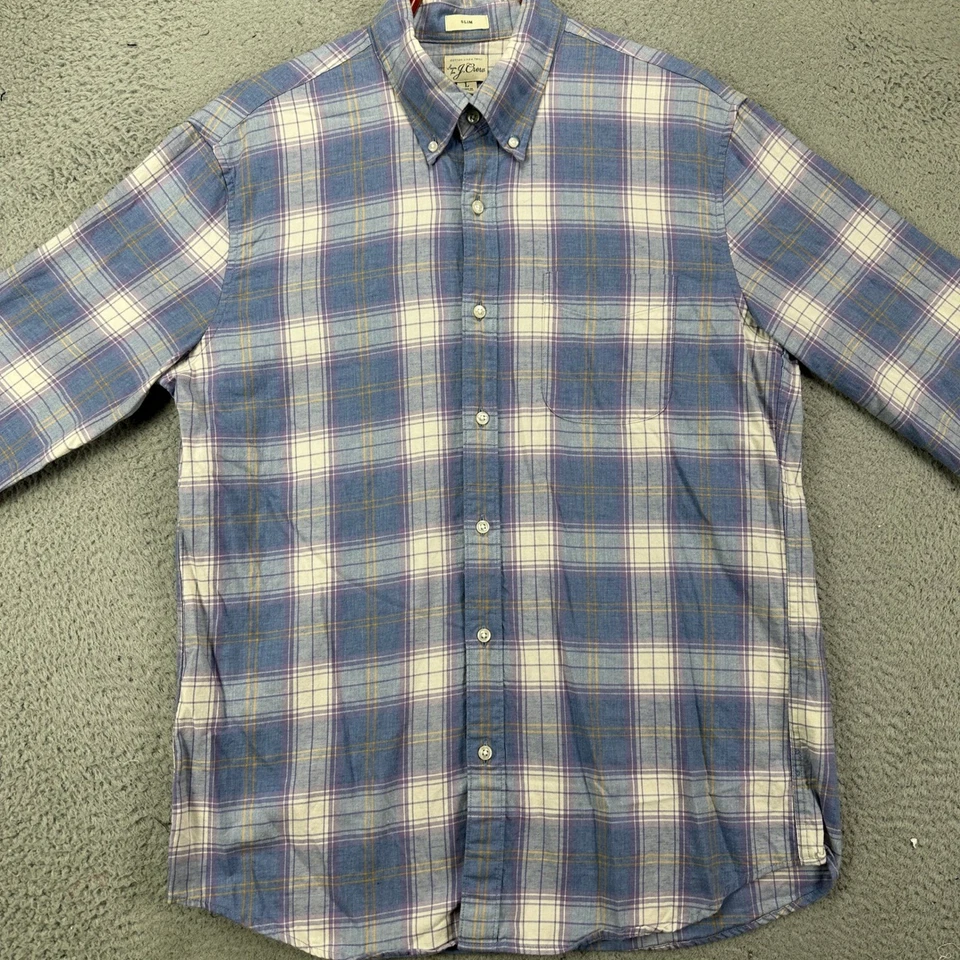 J Crew Linen Blend Shirt Button Down Mens Large Blue Purple Plaid Twill Pocket - Image 3 of 4