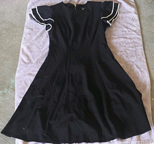 Tommy Hilfiger Women’s A-Line Dress Solid Black/White V-Neck Ruffle Sleeve 6