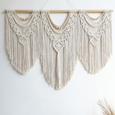 guzhiou large macrame wall hanging - Boho Tapestry Macrame Large, Wood bead
