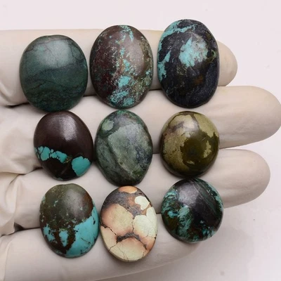 9 Stück Natürlich Tibbet Türkis Unbehandelt 18mm-27mm Cabochon Lose Edelsteine - Bild 1 von 4