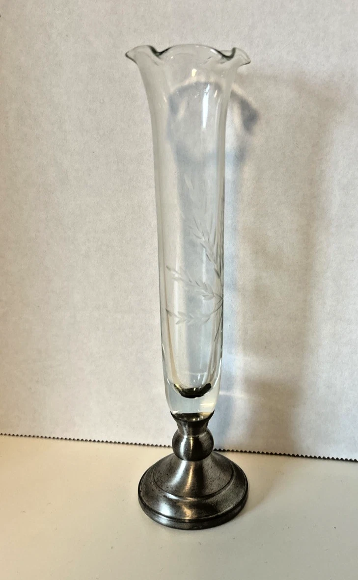 Pewter Floral & Garden Vases for sale | eBay 2 Piece Vintage Pewter Floral Overlay Controlled Bubble Glass Bud Vases 8\