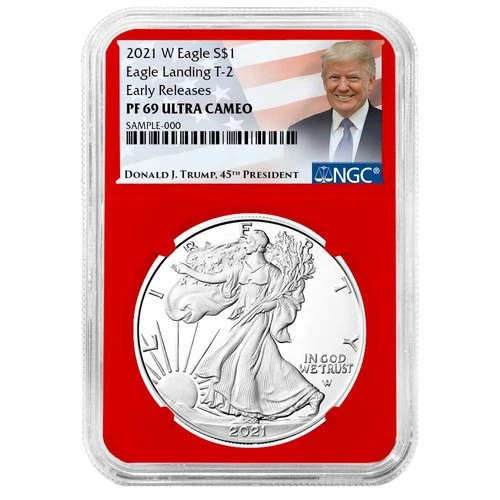 2021-W $1 1-oz T-2 Proof American Silver Eagle NGC PF69UC ER Trump Label Red