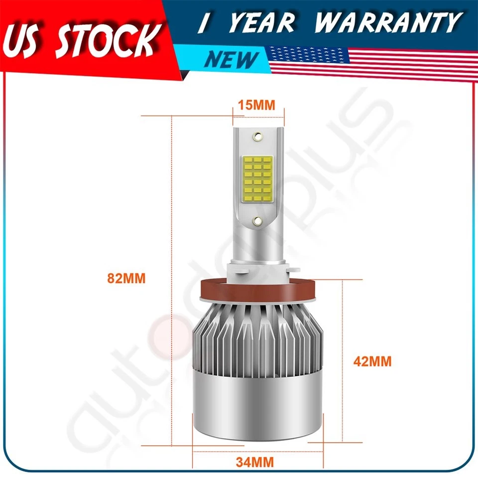 6000K H11 LED Headlight Lamp Halogen Replacement Kit High Low Beam Cool White - Image 2 of 4