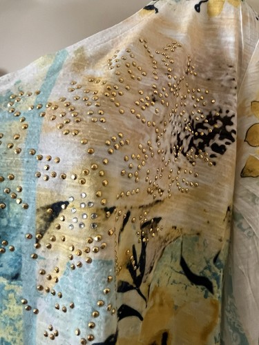 STYLE & CO Tunika Gr. L Blumenmuster bedruckt Spitze hoher niedriger Saum Perlen 3/4 Arm - Bild 3 von 11