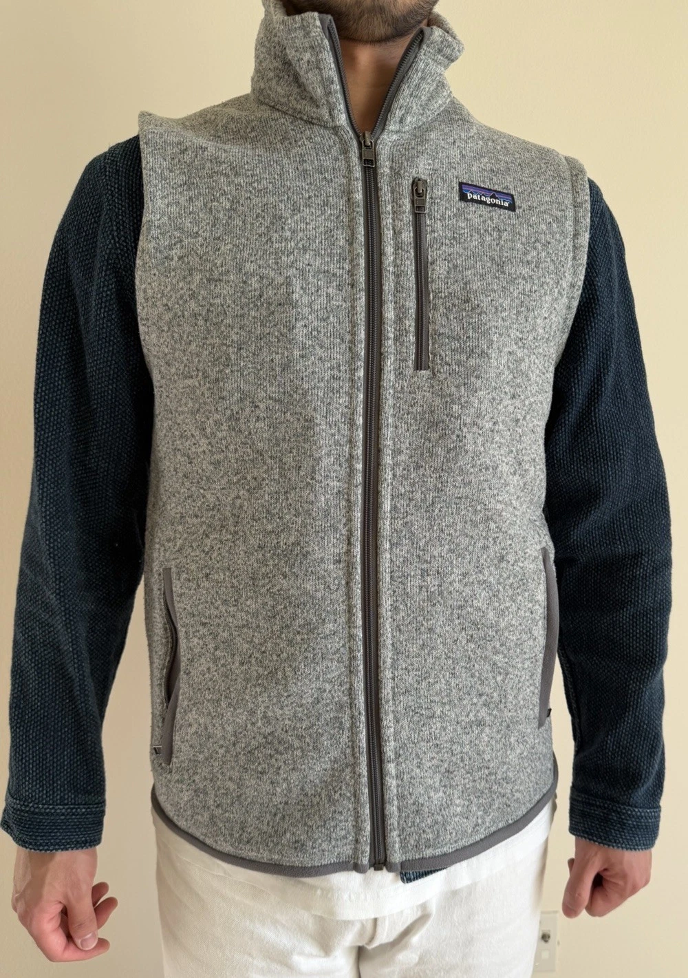 Patagonia Men's Sweater Vest Size M Grey Full Zip Pockets