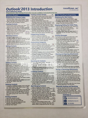 Teachucomp Outlook 2013 Intro Training Guide Quick Reference Card Cheat ...