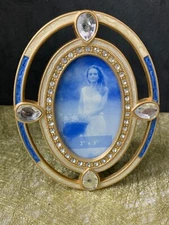 Six Trees Oval Filigree Pave Rhinestone & Enamel Picture Frame 3"x4 In