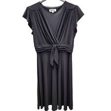 Kasper LBD Little Black Dress Womens 14 Ruched Waist Flutter Sleeves Minimalist 