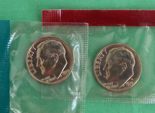 1979 P and D Roosevelt Dime 2 Coins from US Mint Set BU Cellos Ten Cents Two 10c
