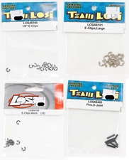 Team Losi 7 pc R/C Parts Lot: Pins (U-Joint), E-Clips 1/8", Large & 4mm