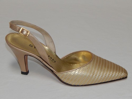 ST. JOHN Women's Gold Geometric Detail Leather Slingback Pumps Size 7.5 B