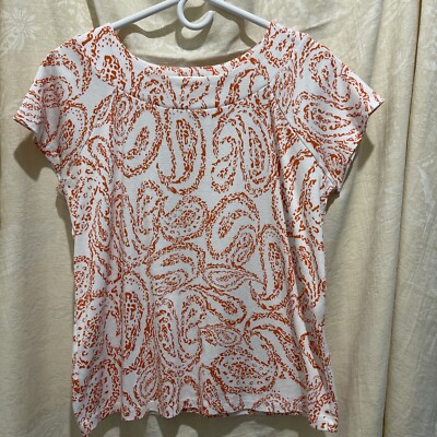 Hilliard & Hanson Petite women's short sleeve top Size PXL Orange & White Swirl
