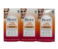 3-Pack BIORE T-ZONE 5 NOSE 5 FACE 5 CHIN TARGETED 15 DEEP CLEANSING PORE STRIPS