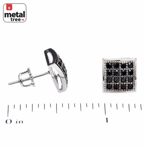 Men's Fashion Iced Square Dome Block Black Plated Screw Back Earrings 956 Bk - Picture 3 of 3