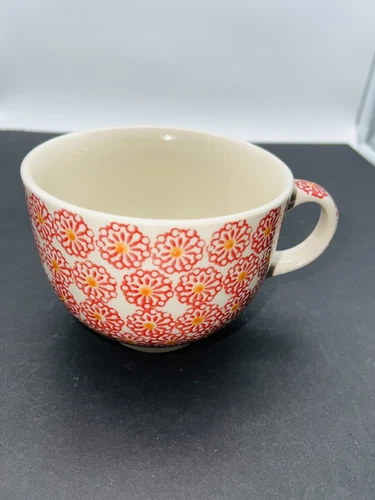 Boleslawiec Polish Pottery Bubble Coffee Mug Pink & Orange