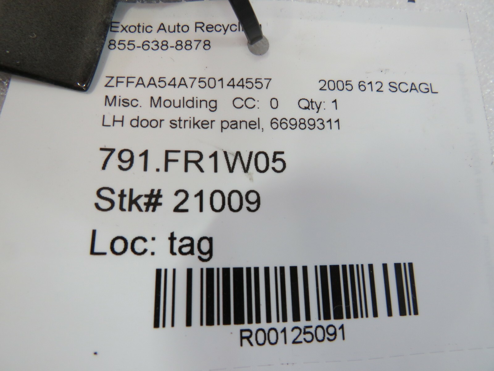 Ferrari 612 Scaglietti, LH, Left, Door Striker Panel, Used, P/N 66989311