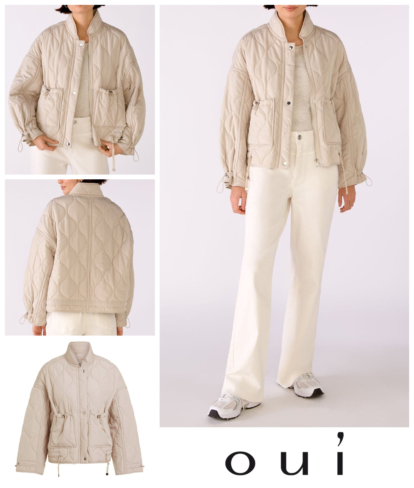 Oui Jacket Coat Size UK 16 EU 42 Lightly Padded Drawstring Waist Oatmeal