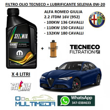 FILTRO OLIO E OLIO SELENIA 0W20 ALFA ROMEO GIULIA 2.2 JTDM 16V 136 150 180 CV