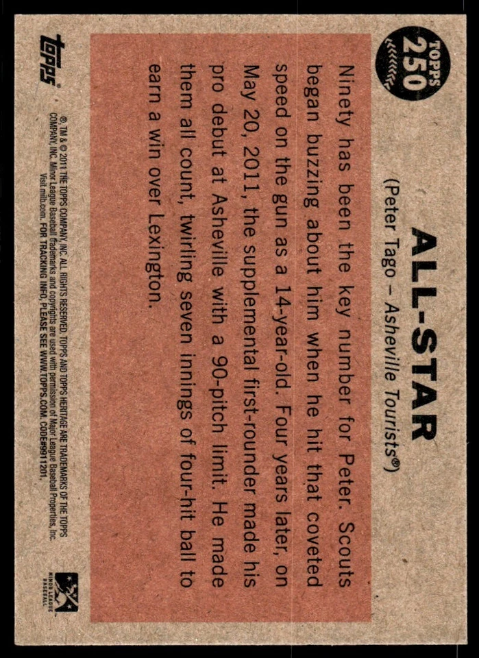 2011 Topps Heritage Minor League Peter Tago Auto Asheville Tourists #250 Signed - Image 2 of 2