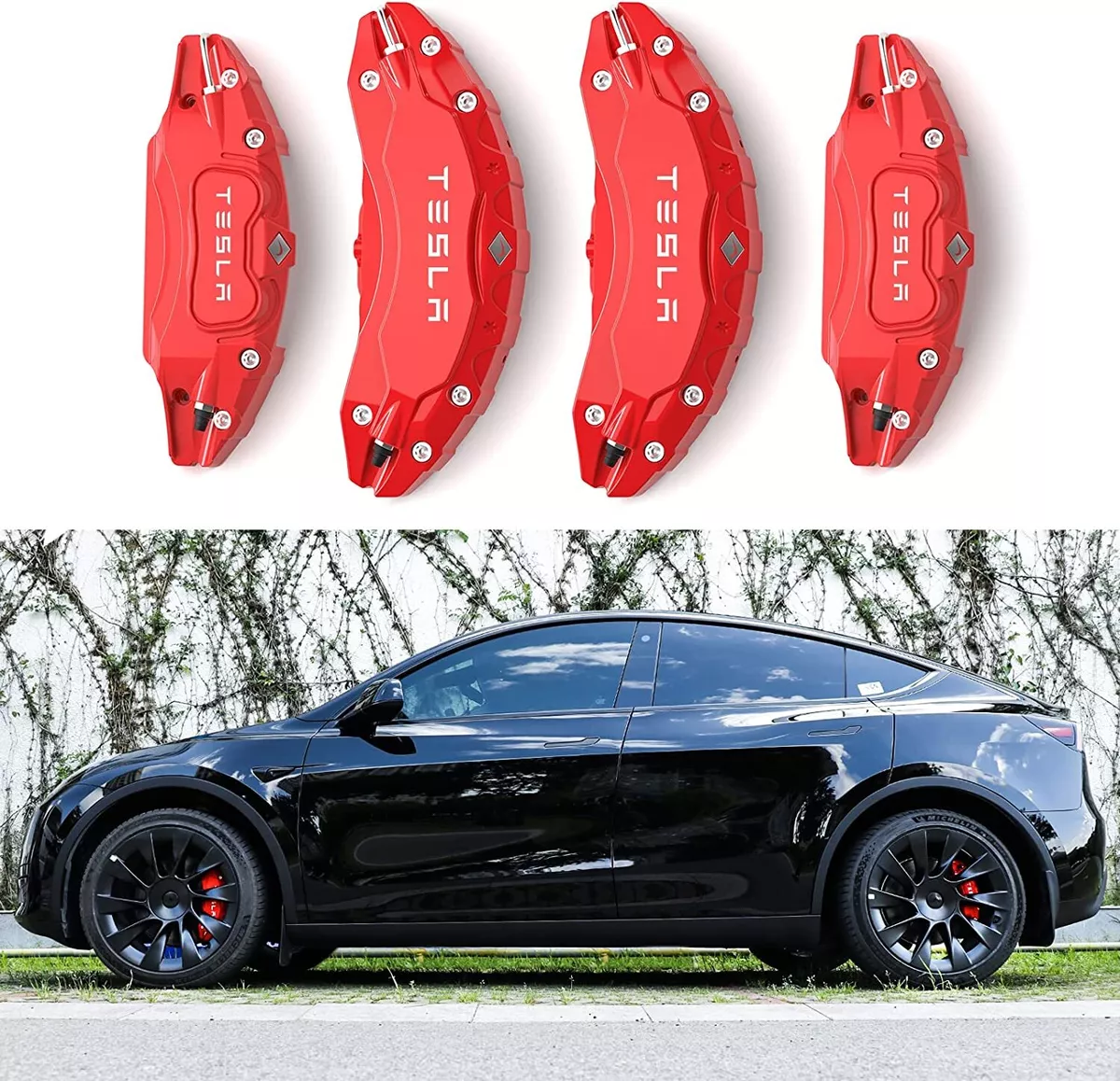 Red Brake Caliper Covers for Tesla Model Y Accessories 19/20in Tires Wheel  2023