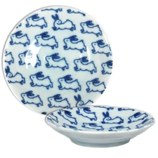 SET of 4 Japanese 4"D Sushi Soy Sauce Wasabi Dipping Dishes Rabbit Made in Japan