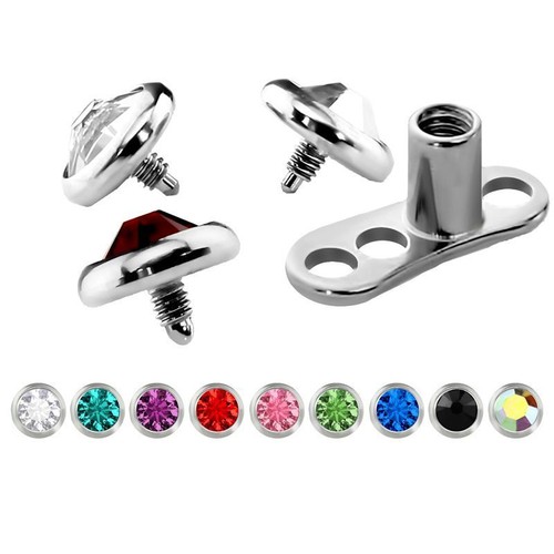 1 SET 3mm Clear Gem Flat Top Implant Grade Titanium Micro Dermal Anchor 3mm Rise - Picture 5 of 5