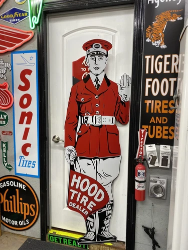 Antique Vintage Old Style Hood Tire Dealer Sign 70.5”!