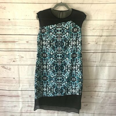 Parker NY Black Blue Ziyan Printed Combo Sleeveless Dress