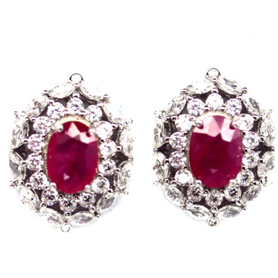 925 Sterling Silver 5 x 7 MM. Red Ruby & White Cubic