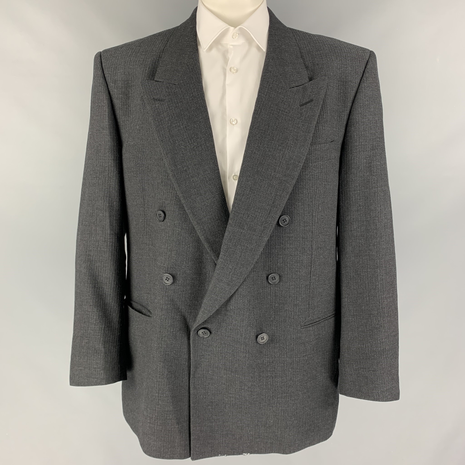 Cappotto sportivo vintage YVES SAINT LAURENT taglia 46 grigio scuro regolare in lana testurizzata