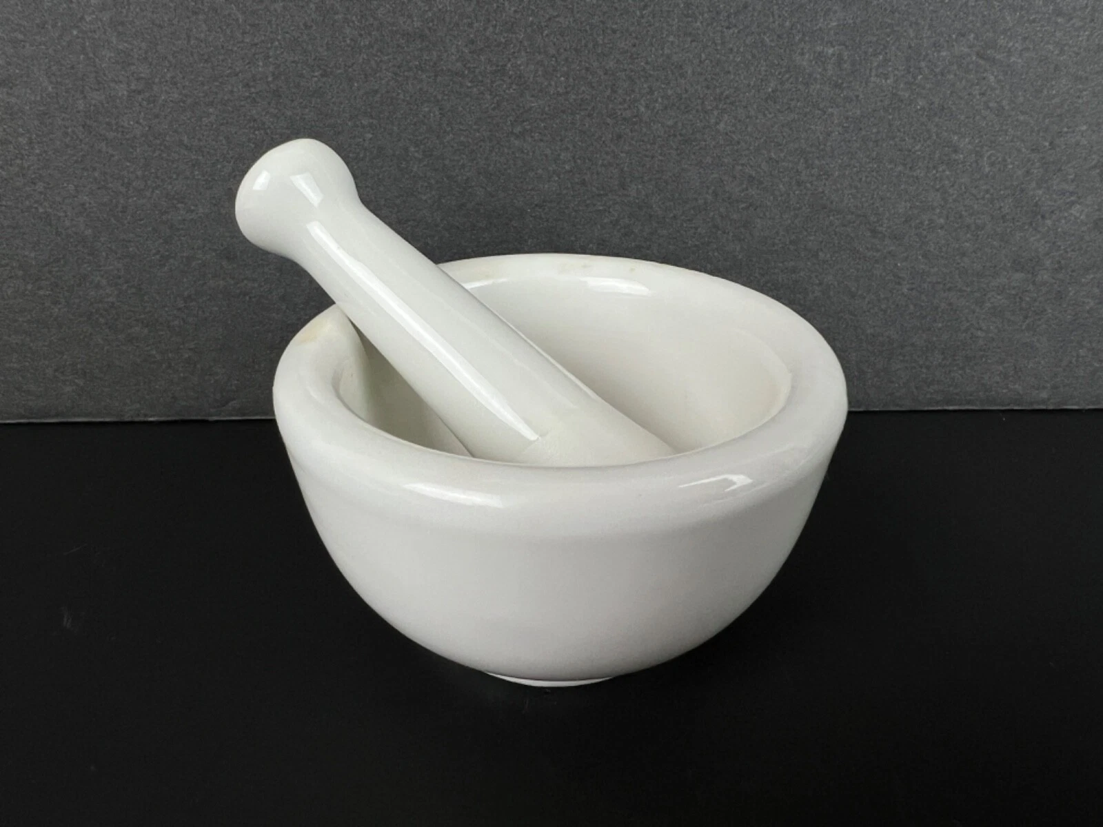 Vintage Apothecary Kitchen Mortar and Pestle 2.5" White Stoneware 2 3/4" Pestle