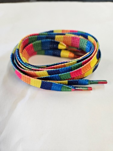 1x Pair Unisex Flat Rainbow Stripped Colour Print Shoe Boots Trainer Laces 120cm - Picture 4 of 6