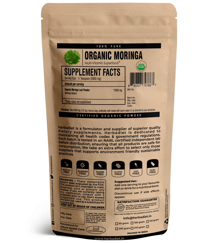 ORGANIC Moringa Oleifera Leaf Powder RAW Superfood Multi Vitamin PURE Supplement Foto 2 de 3