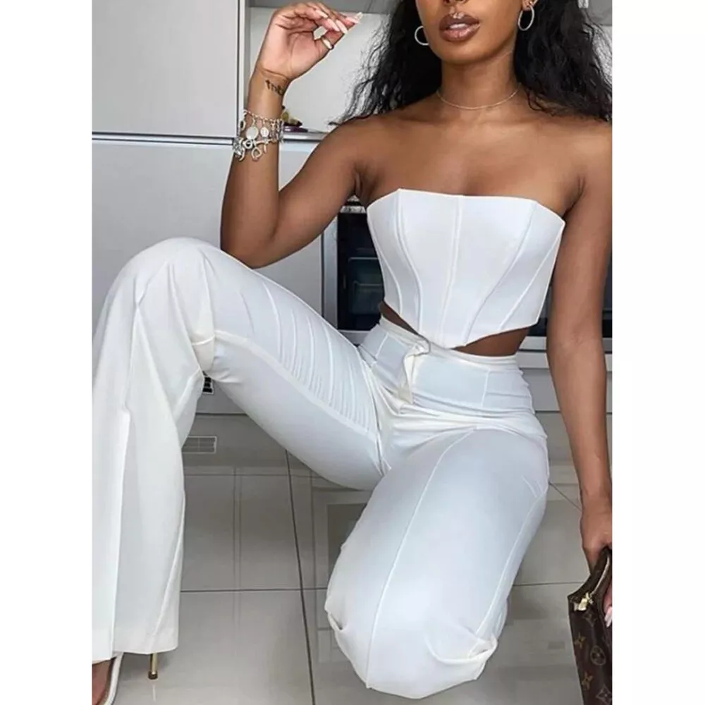 PIKADINGNIS Two Piece Outfits for Women Sexy One Shoulder Sleeveless Jumpsuit  2 Piece Pants Set Wide Leg Pants - Walmart.com