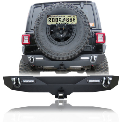 Fits 2018-2025 Jeep Wrangler JL New Rear Bumper w/ Powerful LED Lights+D-Rings
