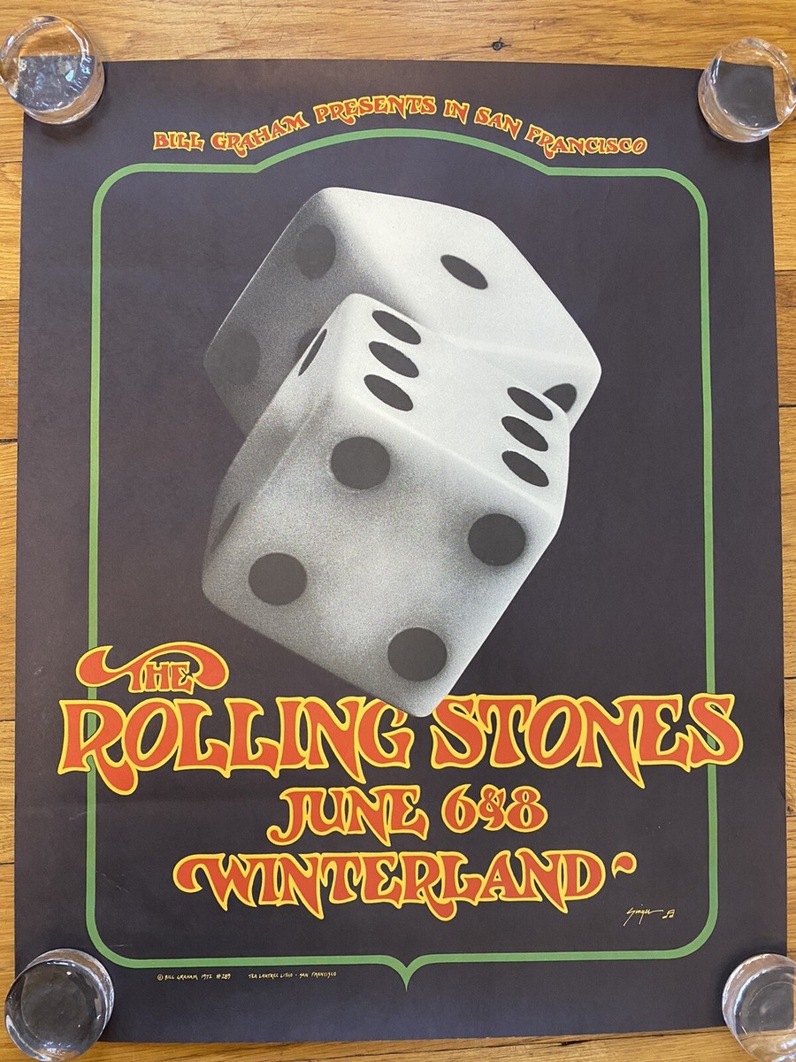 【額付、サイン入】クリスト展ヴィンテージポスター　直筆サイン入り　1984 Rolling Stones 1972 BG289 TUMBLING DICE Winterland Bill