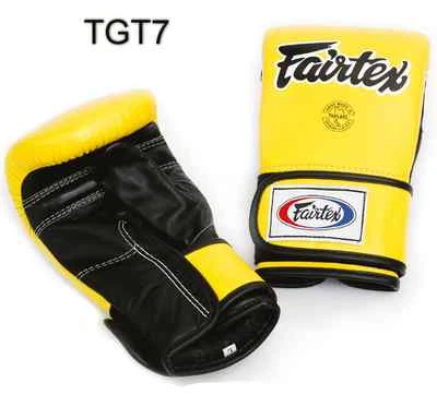 FAIRTEX BAG GLOVES TGT7 YELLOW BLACK KICK BOXING MMA MUAY THAI CROSS TRAINING