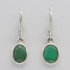 Green Oval EMERALD Earrings - 925 STERLING SILVER Leverback Natural Genuine 30e